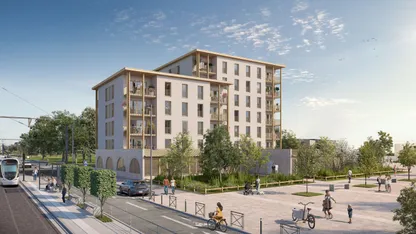 Programme immobilier neuf ARCADIA à Angers, quartier du Verneau : immeuble clair à balcons boisés